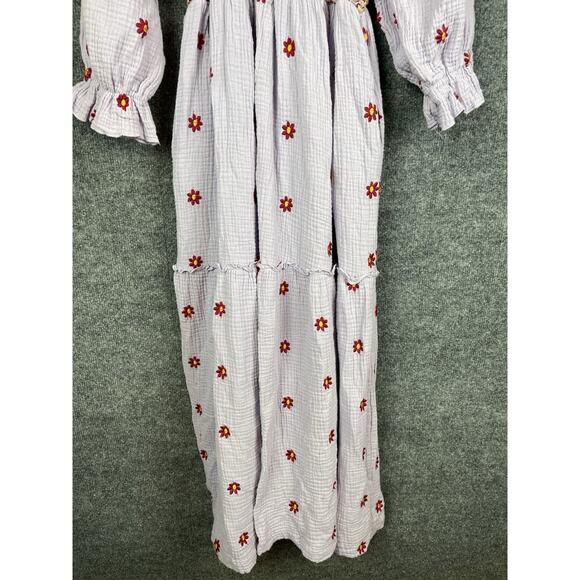 Women's Boho Dahlia Floral Embroidered Maxi Dress Pearl Island Color Size Large - Picture 3 of 10